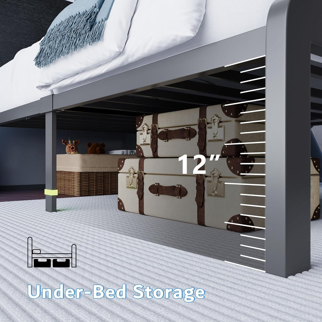 iPormis Metal Twin Bed with Ergonomic Wooden Headboard, Platform Beds with LED Lights and Charging Station, Sturdy Steel Slats Supports, No Box Spring Needed, Noise-Free, Easy Assembly, Black