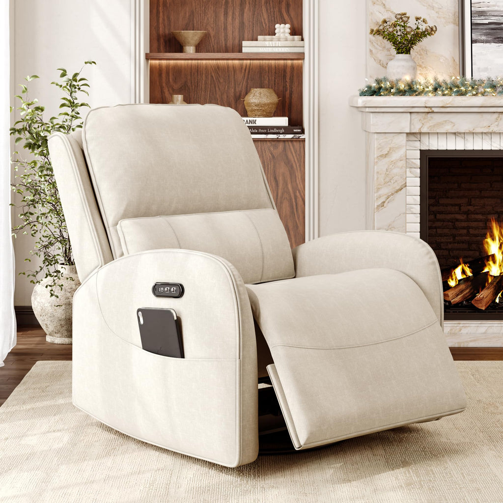 iPormis Power Recliner Chair, Leather Electric Swivel Rocker Recliner Chair with Power Headrest/Lumbar Support/Charging Ports for Adults, Recliner Single Sofa Chair for Living Room/Bedroom, Brown