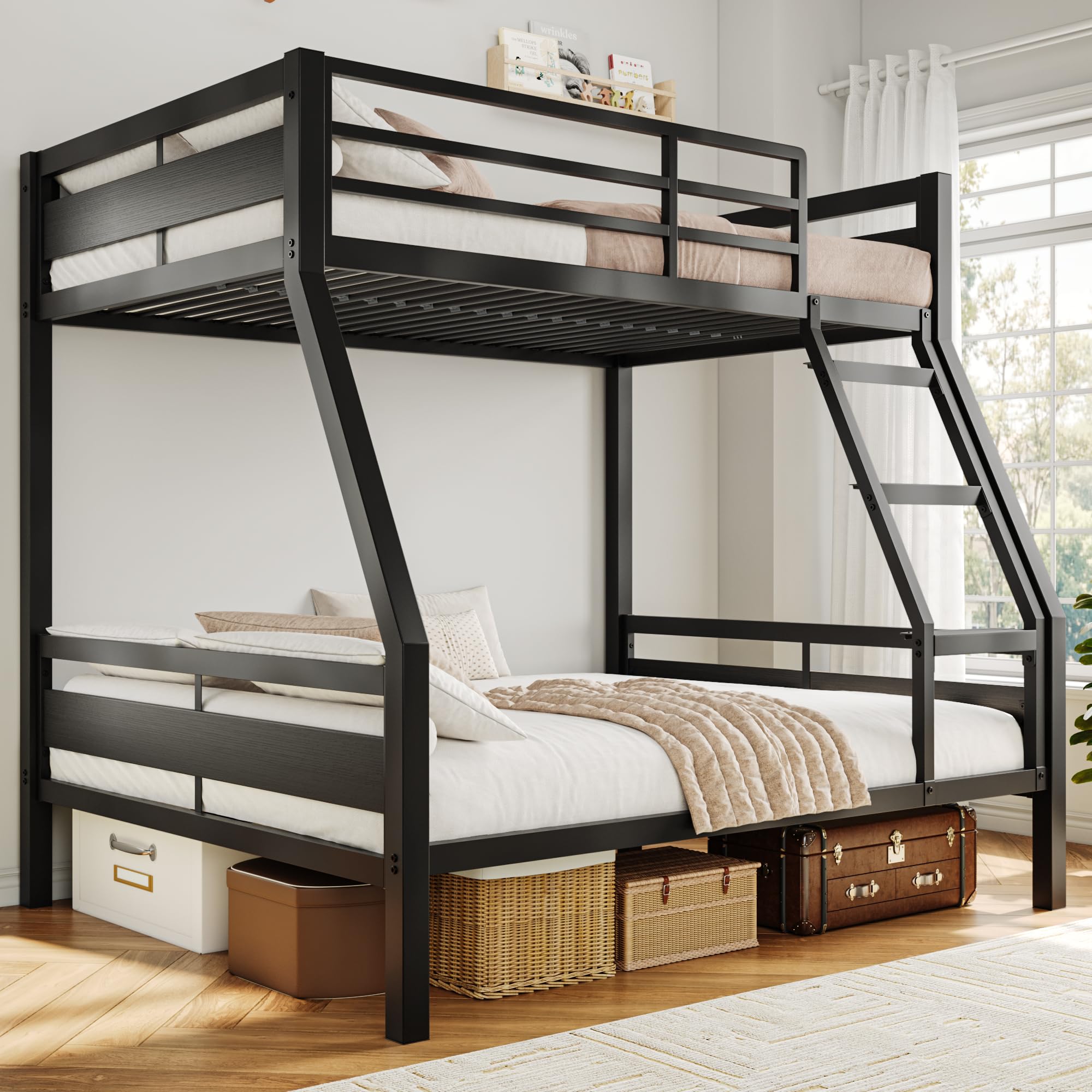 iPormis Metal Bunk Bed Full Over Full, Heavy Duty Bunk with High Guardrail and Safety Entrance Design, Under-Bed Storage Space, Easy Assembly, Noise Free, White