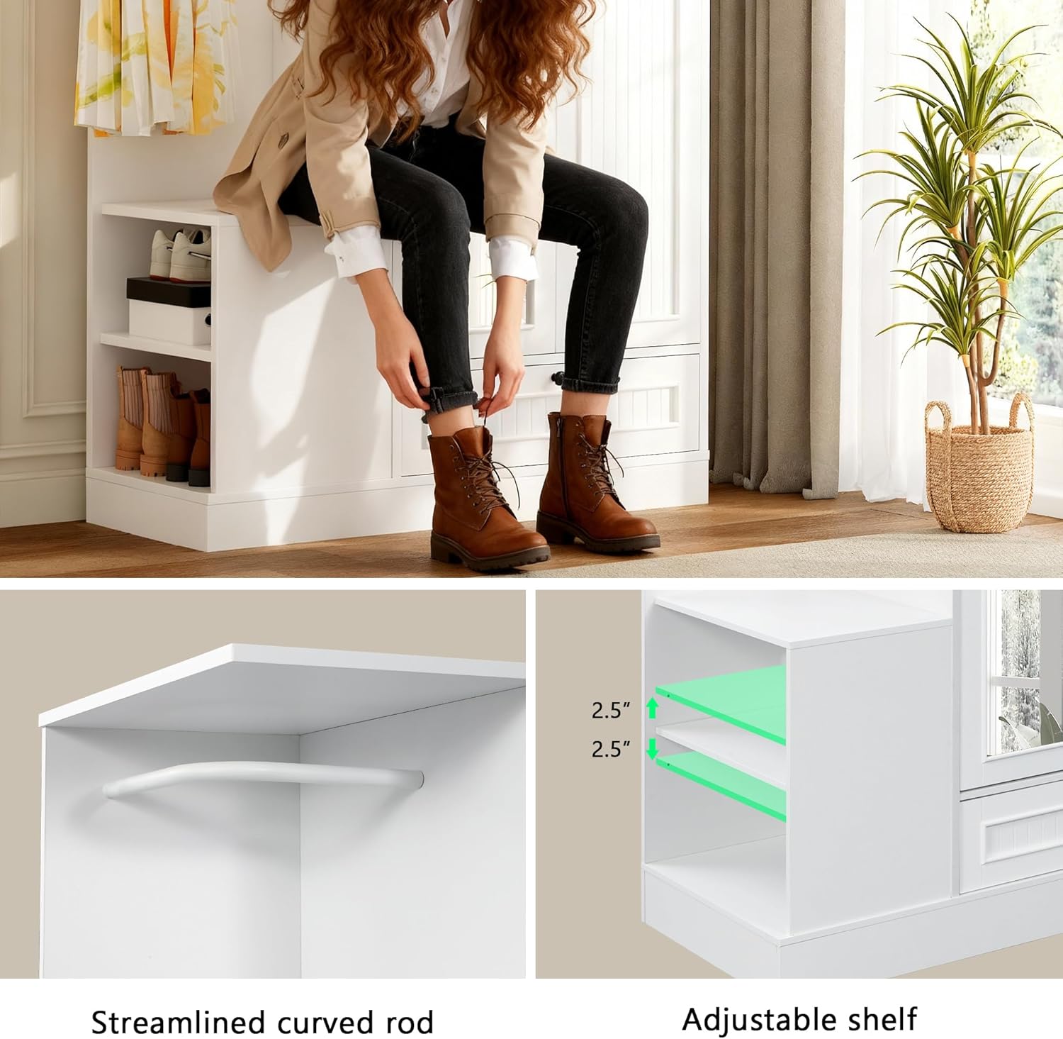 iPormis Armoire Wardrobe Closet with Mirror, Bedroom Armoires with 2 Doors, 1 Drawers and 3 Shelves, Large Clothing Storage Cabinet for Hanging Clothes, White