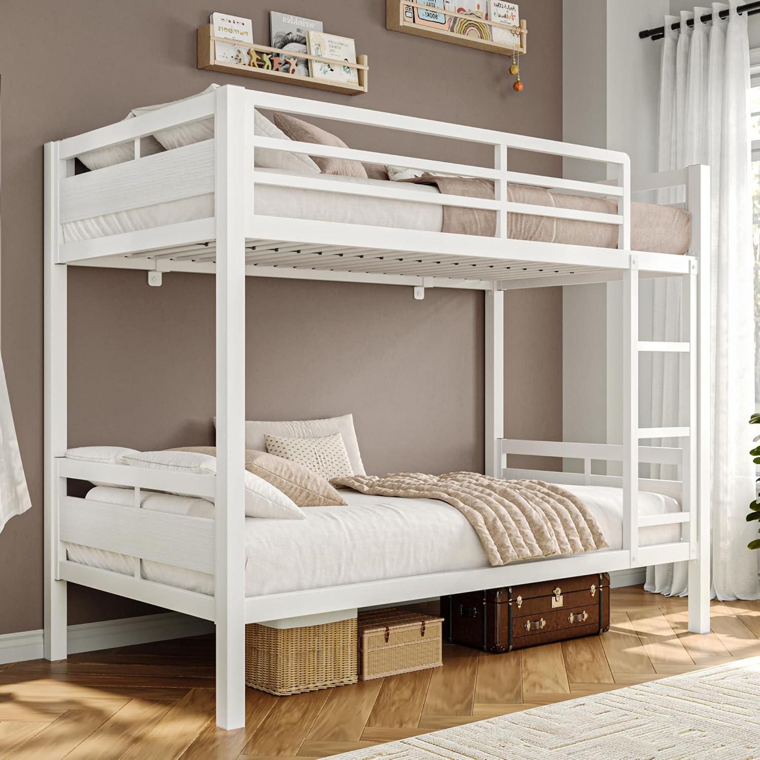 iPormis Metal Bunk Bed Twin Over Twin, Heavy Duty Bunk with High Guardrail and Safety Entrance Design, Under-Bed Storage Space, Easy Assembly, Noise Free, White