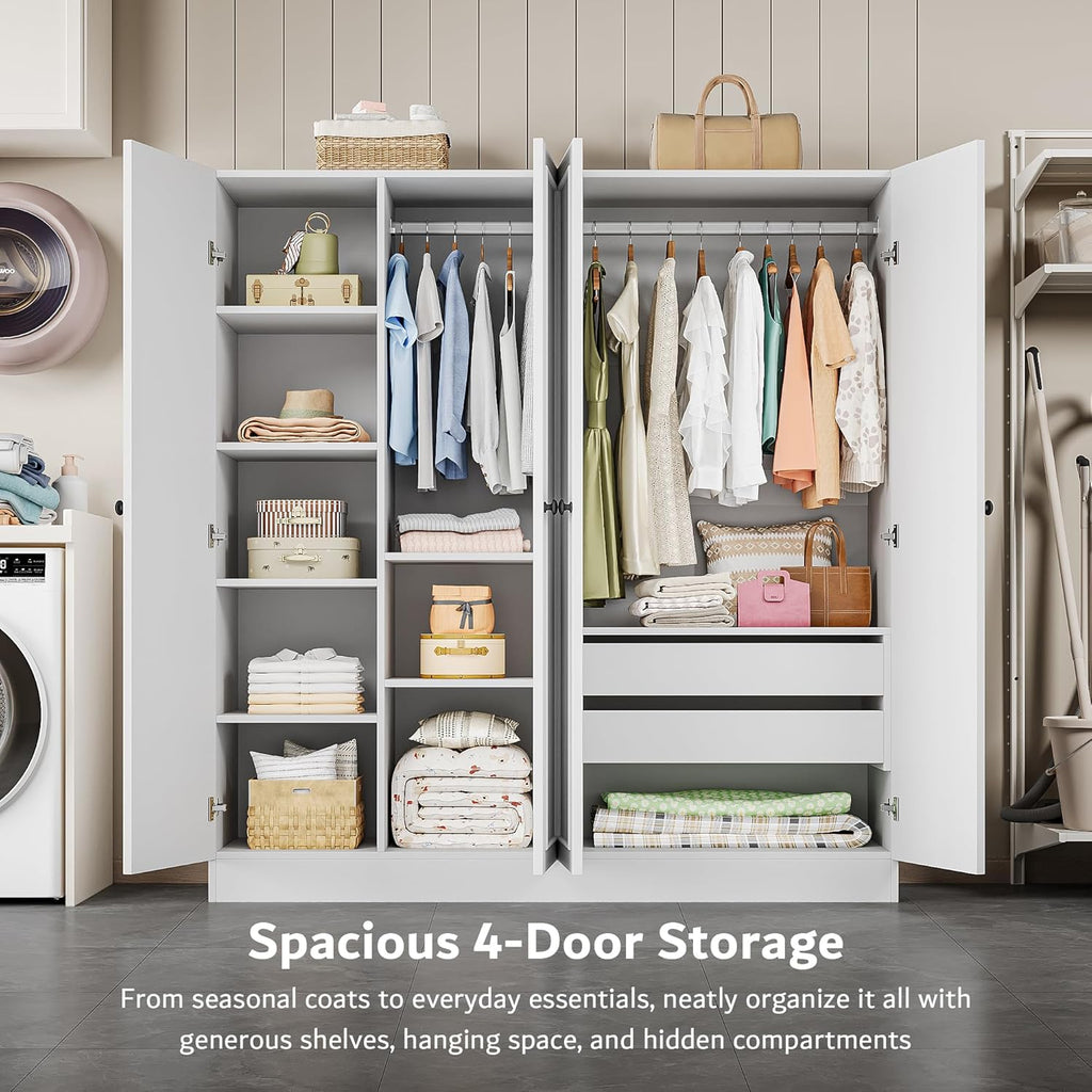 iPormis 4-door wardrobe closet with 2 drawers, showcasing a large cabinet design and spacious storage options.