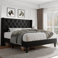 iPormis Queen Size Platform Bed Frame with Button Tufted Headboard, Upholstered Bed Frame with Solid Wooden Slats, 8" Underbed Space, No Box Spring Needed, Noise Free, Easy Assembly, Black