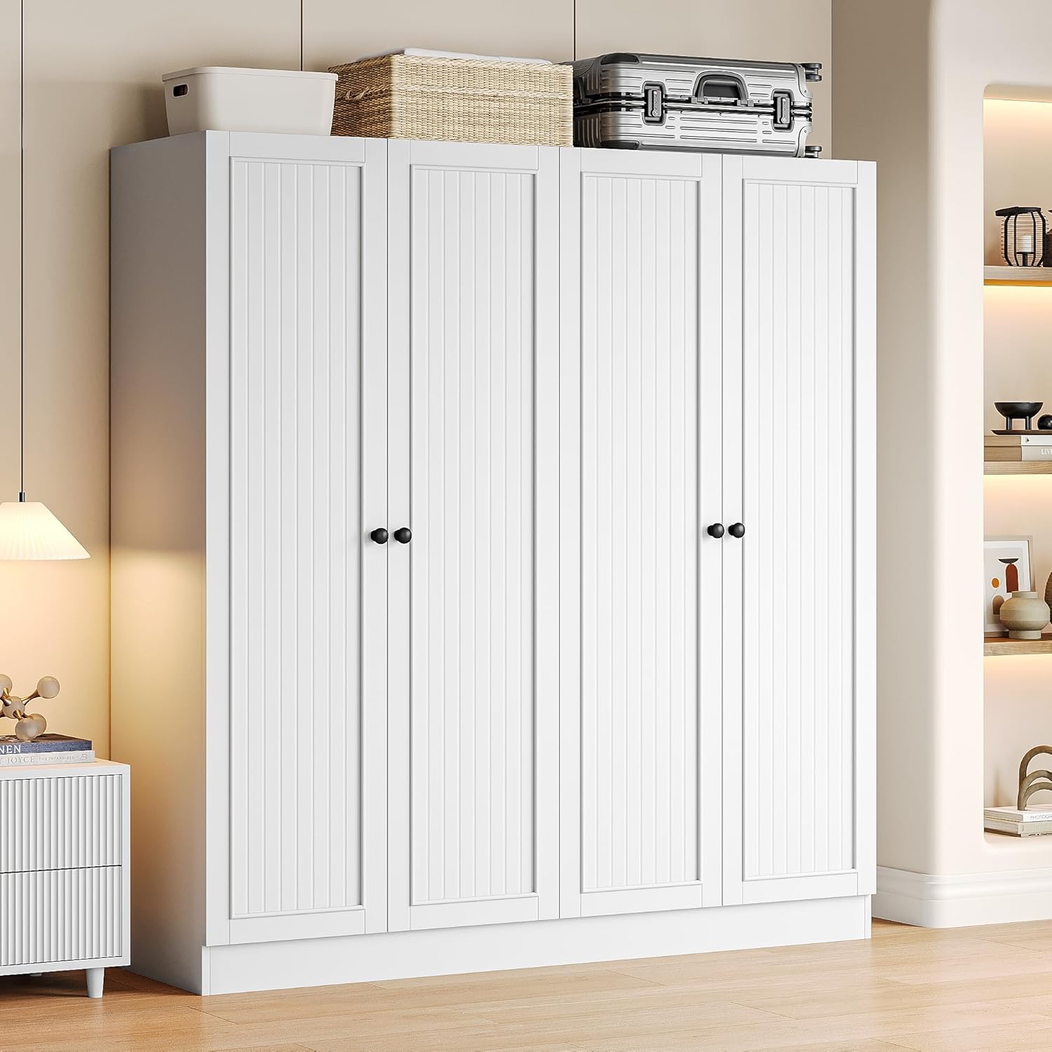 iPormis 4 doors wardrobe closet with 2 drawers, 63" large cabinet, showcasing sleek design and spacious storage.