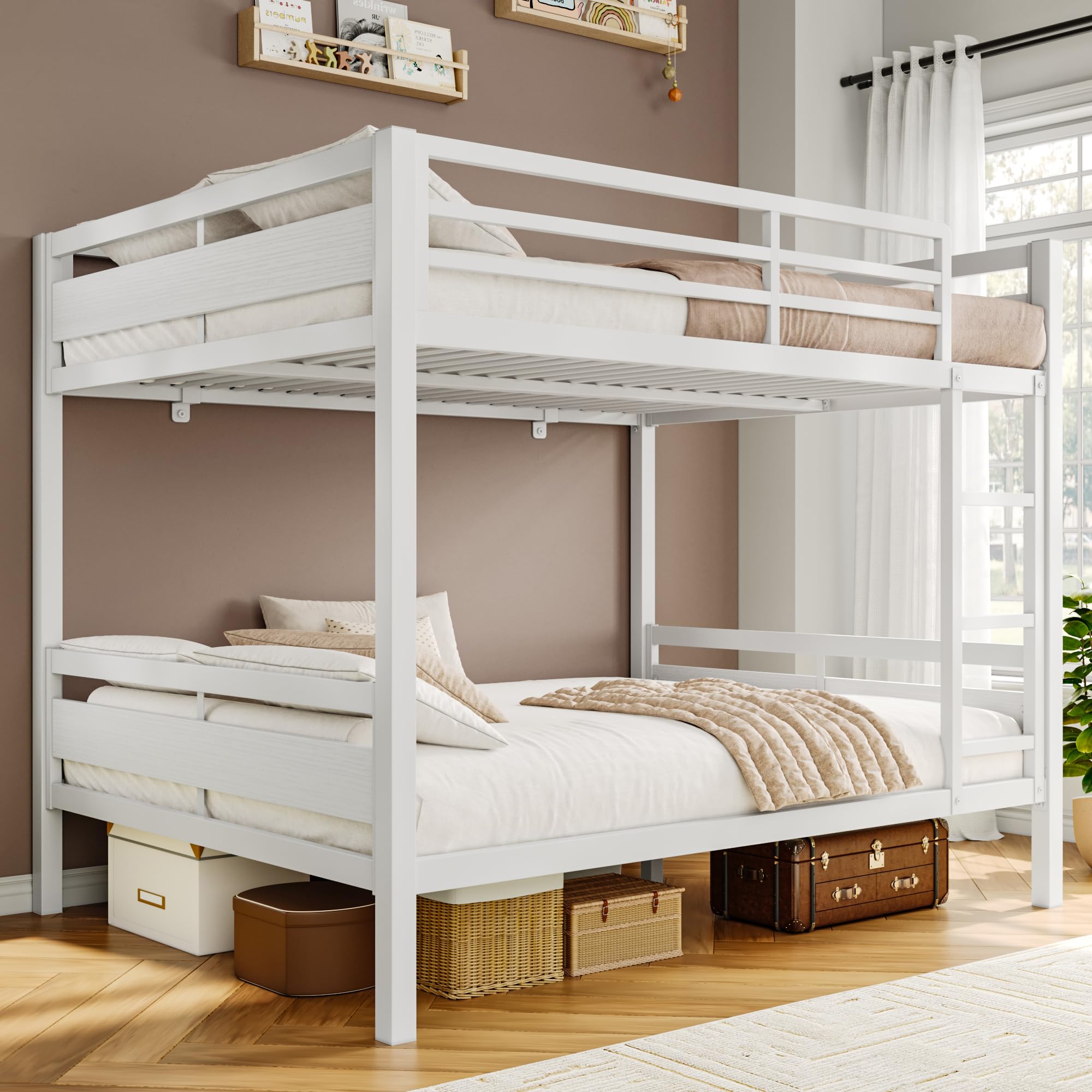 iPormis Metal Bunk Bed Twin Over Twin, Heavy Duty Bunk with High Guardrail and Safety Entrance Design, Under-Bed Storage Space, Easy Assembly, Noise Free, Black