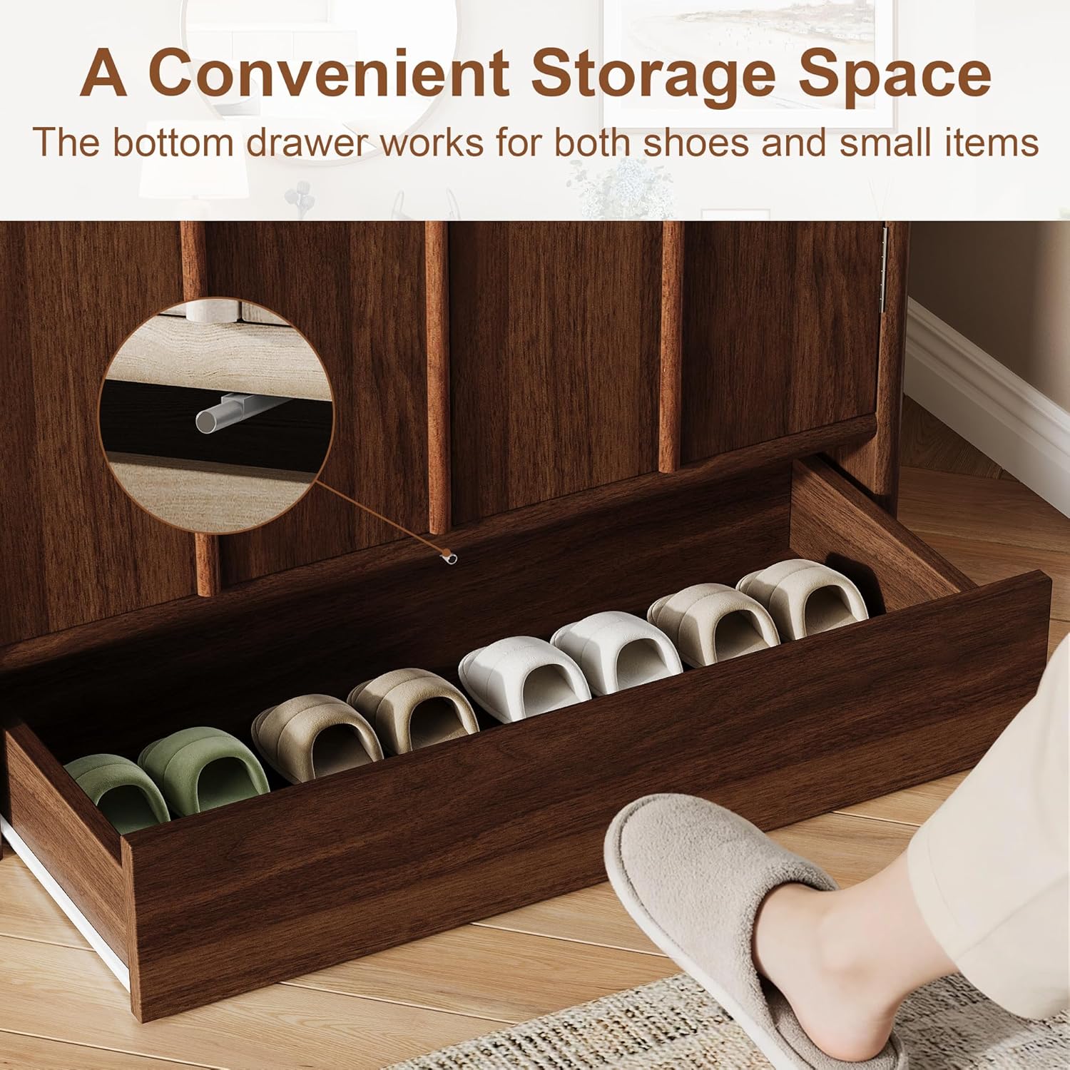 iPormis 6-Tier Shoe Cabinet with Drawer, 47” Tall Large Shoe Storage Cabinet with Doors & Adjustable Shelves, Freestanding Wooden Shoe Rack Organizer Cabinet for Entryway Hallway, Walnut Brown