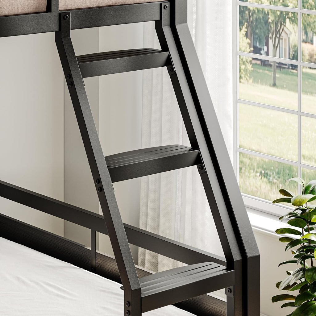 iPormis Metal Bunk Bed Twin Over Full, Heavy Duty Bunk with High Guardrail and Safety Entrance Design, Under-Bed Storage Space, Easy Assembly, Noise Free, Black