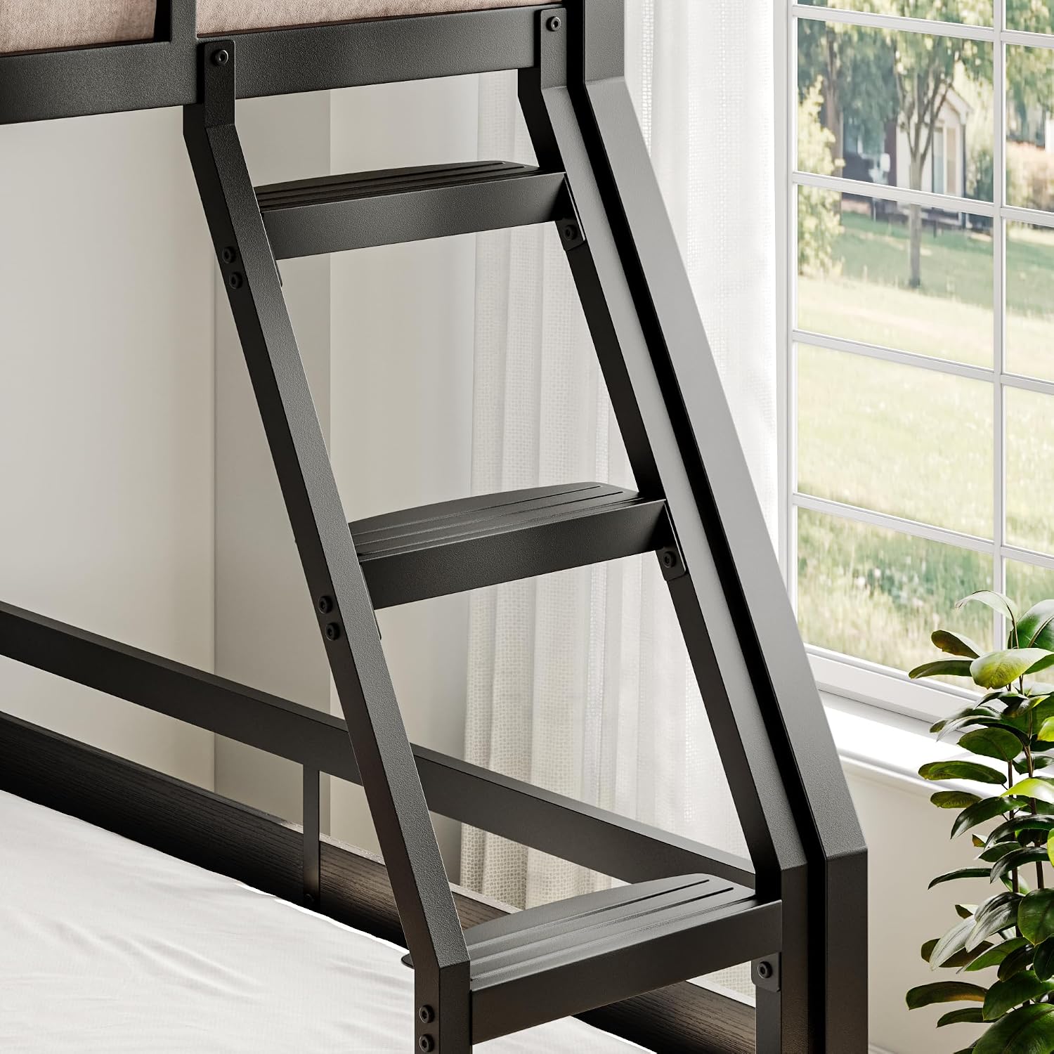 iPormis Metal Bunk Bed Twin Over Full, Heavy Duty Bunk with High Guardrail and Safety Entrance Design, Under-Bed Storage Space, Easy Assembly, Noise Free, Black