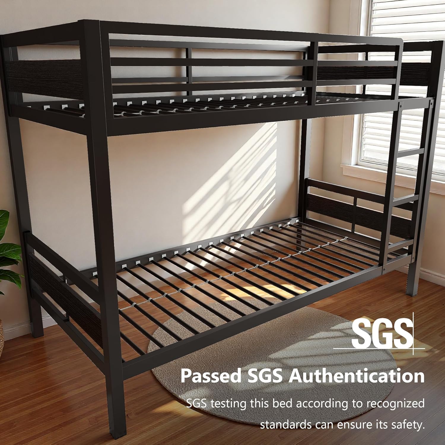 iPormis Metal Bunk Bed Twin Over Twin, Heavy Duty Bunk with High Guardrail and Safety Entrance Design, Under-Bed Storage Space, No Box Spring Needed, Noise Free, Black