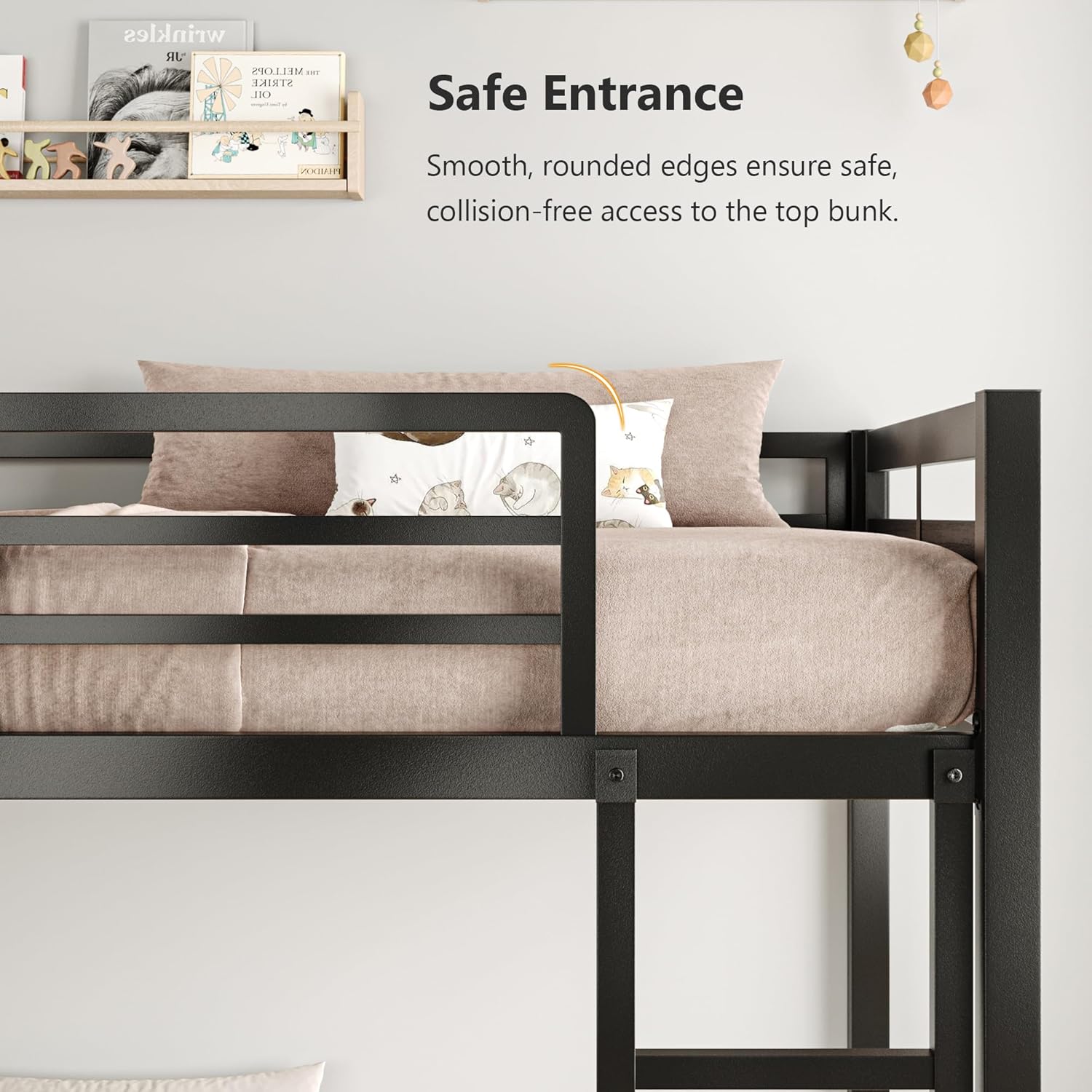 iPormis Metal Bunk Bed Twin Over Twin, Heavy Duty Bunk with High Guardrail and Safety Entrance Design, Under-Bed Storage Space, Easy Assembly, Noise Free, Black