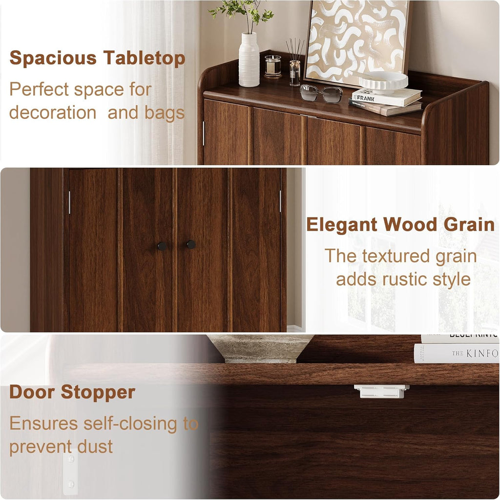 iPormis 6-Tier Shoe Cabinet with Drawer, 47” Tall Large Shoe Storage Cabinet with Doors & Adjustable Shelves, Freestanding Wooden Shoe Rack Organizer Cabinet for Entryway Hallway, Walnut Brown