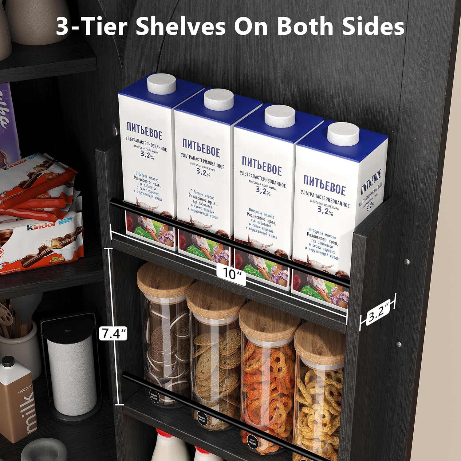 iPormis 71" tall arched cabinet featuring doors, six-tier shelves, a drawer, and adjustable shelves in a farmhouse style.