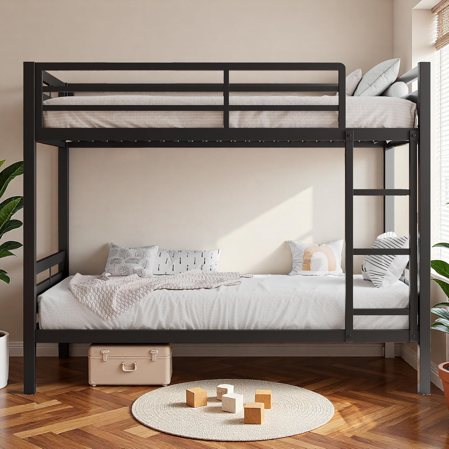 iPormis Metal Bunk Bed Twin Over Twin, Heavy Duty Bunk with High Guardrail and Safety Entrance Design, Under-Bed Storage Space, No Box Spring Needed, Noise Free, Black