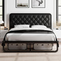 Feonase Full Size Bed Frame, Upholstered Bed Frame with Heavy-Duty Metal Steel Slats, Diamond Linen Headboard, 12" Storage Space, No Box Spring Needed, Noise Free, Easy Assembly, Dark Gray