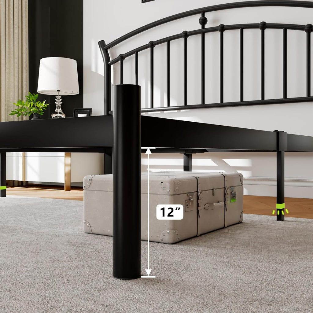 iPormis Queen Size Metal Platform Bed Frame with Modern Iron-Art Headboard/Heavy Duty Steel Slats Support/Under Bed Storage/No Box Spring Needed/Easy Assembly/Noise-Free/Black