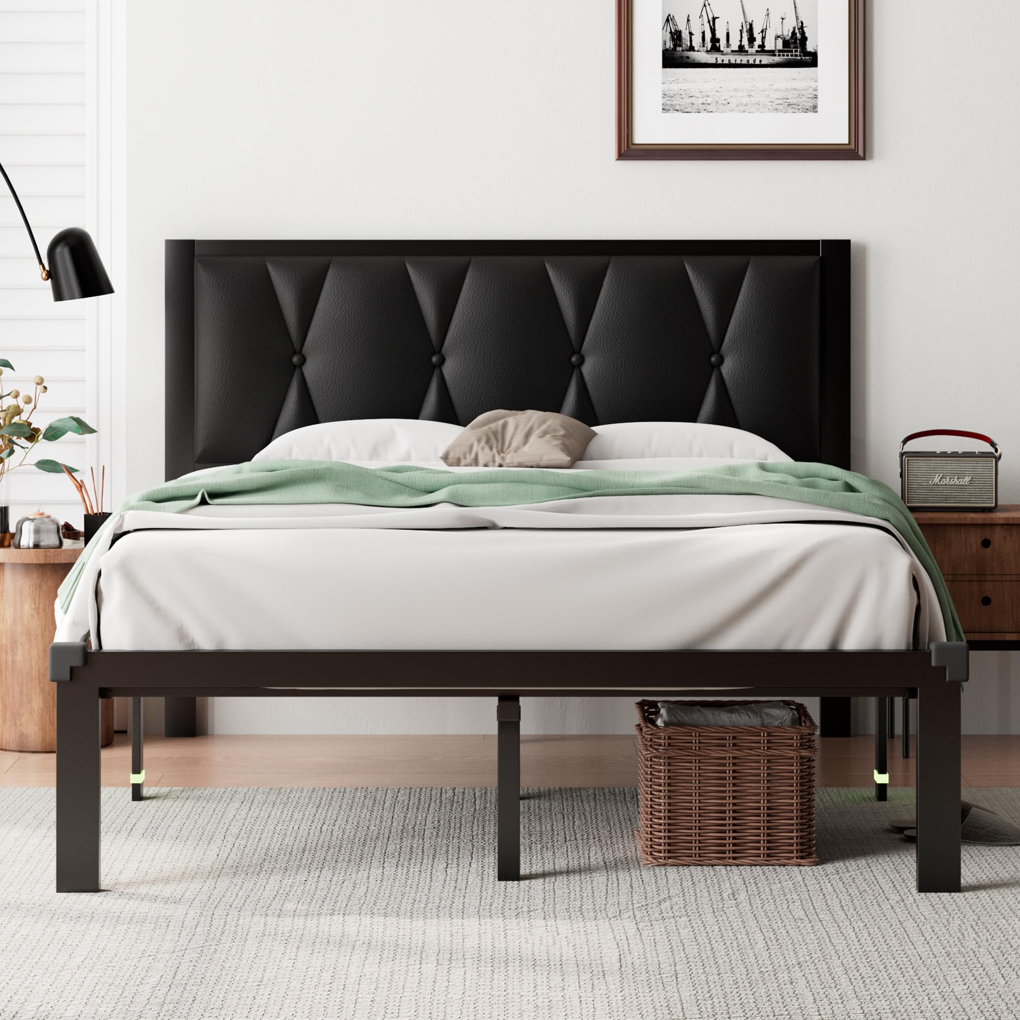 iPormis Twin Metal Bed Frame, Linen Platform Bed with Button Tufted Headboard, Heavy Duty Slats Support, 12" Under Bed Storage, No Box Spring Needed, Easy Assembly, Dark Gray
