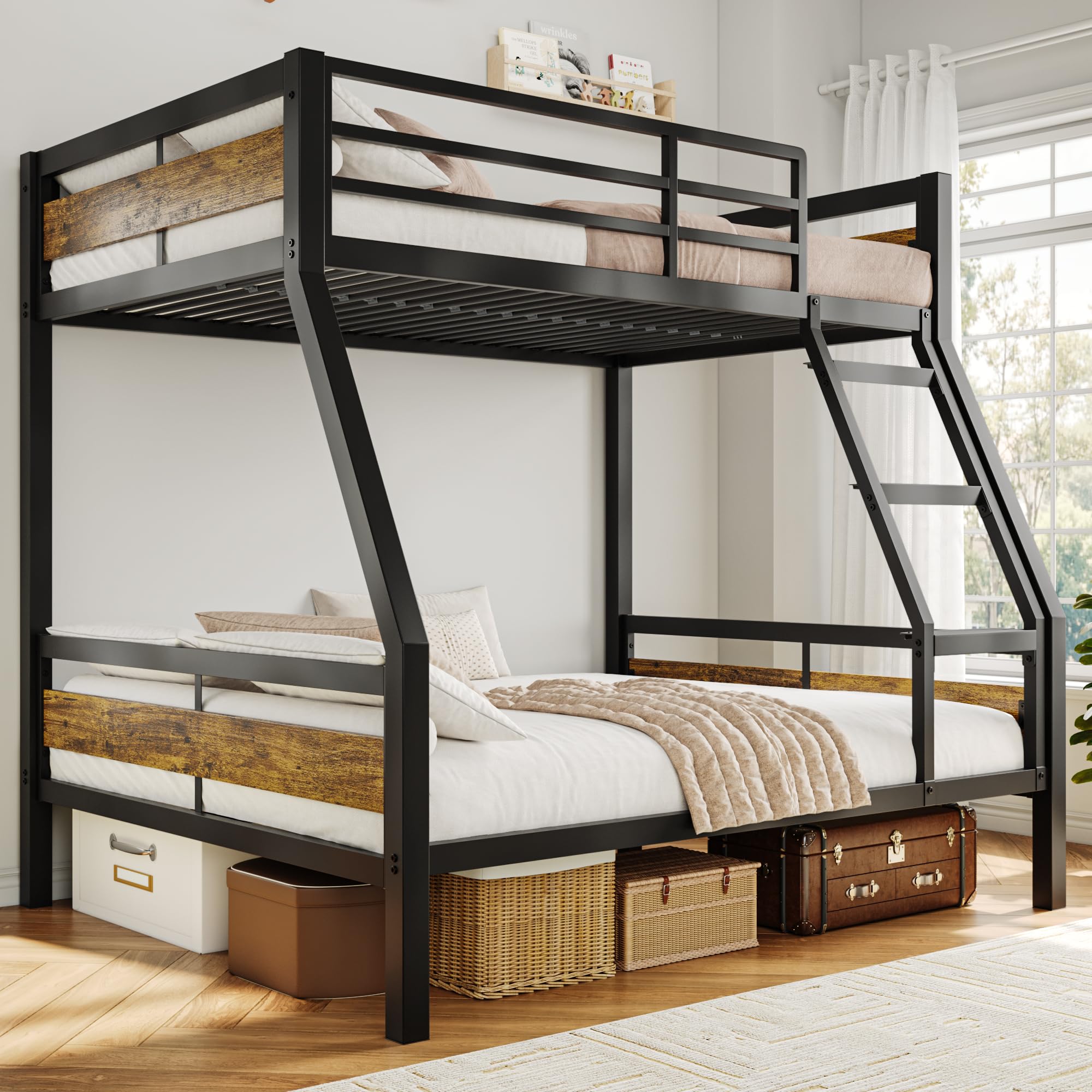 iPormis Metal Bunk Bed Twin Over Twin, Heavy Duty Bunk with High Guardrail and Safety Entrance Design, Under-Bed Storage Space, Easy Assembly, Noise Free, Black