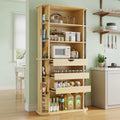 iPormis Kitchen Pantry with Sliding Doors, Tall Modern Curved Pantry Storage Cabinets with Drawer & Pull Out Shelves, 64-Inch Freestanding Wood Cupboard for Kitchen Dining Room Living Room, White