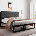 iPormis Full Bed Frame with Headboard Faux Leather Upholstered Bed Frame Platform, All Metal Slats Support Platform Bed Frame with 12" Under Bed Space, Noise Free, No Box Spring Needed, Dark Grey