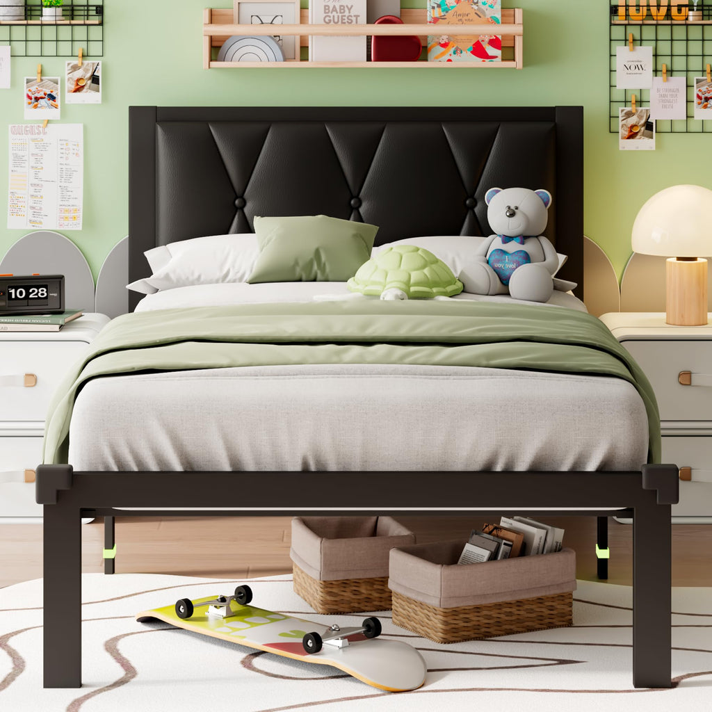 iPormis Twin Metal Bed Frame, Linen Platform Bed with Button Tufted Headboard, Heavy Duty Slats Support, 12" Under Bed Storage, No Box Spring Needed, Easy Assembly, Dark Gray