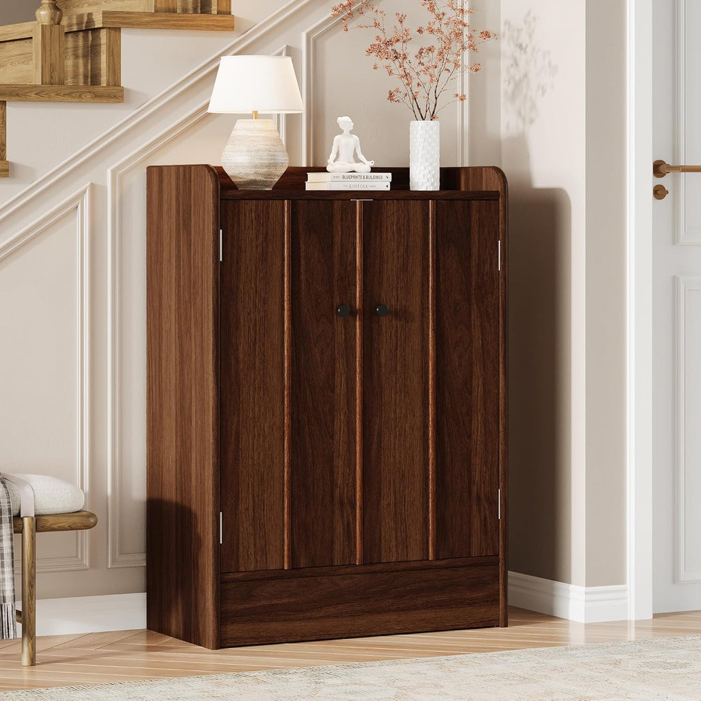 iPormis 6-Tier Shoe Cabinet with Drawer, 47” Tall Large Shoe Storage Cabinet with Doors & Adjustable Shelves, Freestanding Wooden Shoe Rack Organizer Cabinet for Entryway Hallway, Walnut Brown