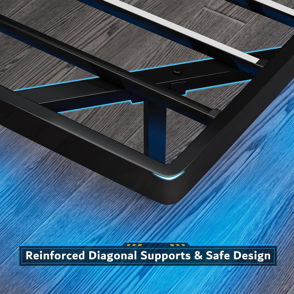 iPormis Full Size Floating Bed Frame with Charging Station and Led Light, Platform Metal Bed Frame with Heavy Duty Steel Slats Support, No Box Spring Needed, Noise-Free, Easy Assembly, Black