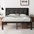 iPormis Queen Metal Bed Frame, Linen Button Tufted Headboard Platform Bed, Heavy Duty Slats Support, 12" Under Bed Storage, No Box Spring Needed, Easy Assembly, Dark Gray