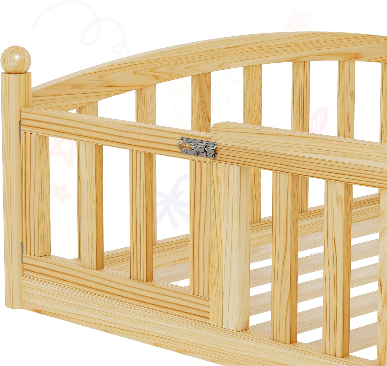 iPormis Twin Floor Bed with High Rails, Montessori Bed Frame with Wood Slats and Door, Montessori Floor Bed Twin for Kids, Girls, Boys, Easy Assembly, Natural