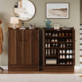 iPormis 6-Tier Shoe Cabinet with Drawer Set of 2, 47” Tall Large Shoe Storage Cabinet with Doors & Adjustable Shelves, Freestanding Wooden Shoe Rack Organizer Cabinet for Entryway Hallway, Natural