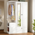 iPormis Armoire Wardrobe Closet with Mirror, Bedroom Armoires with 2 Doors, 1 Drawers and 3 Shelves, Large Clothing Storage Cabinet for Hanging Clothes, White