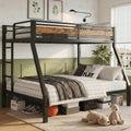 iPormis Heavy Duty Twin Over Full Bunk Beds, Metal Twin Bunk Bed Frame with 12.8" Guardrails, Loft Bed Frame for Kids and Teens, Reversible Ladder, Under Bed Storage Space, No Box Spring Needed, Black