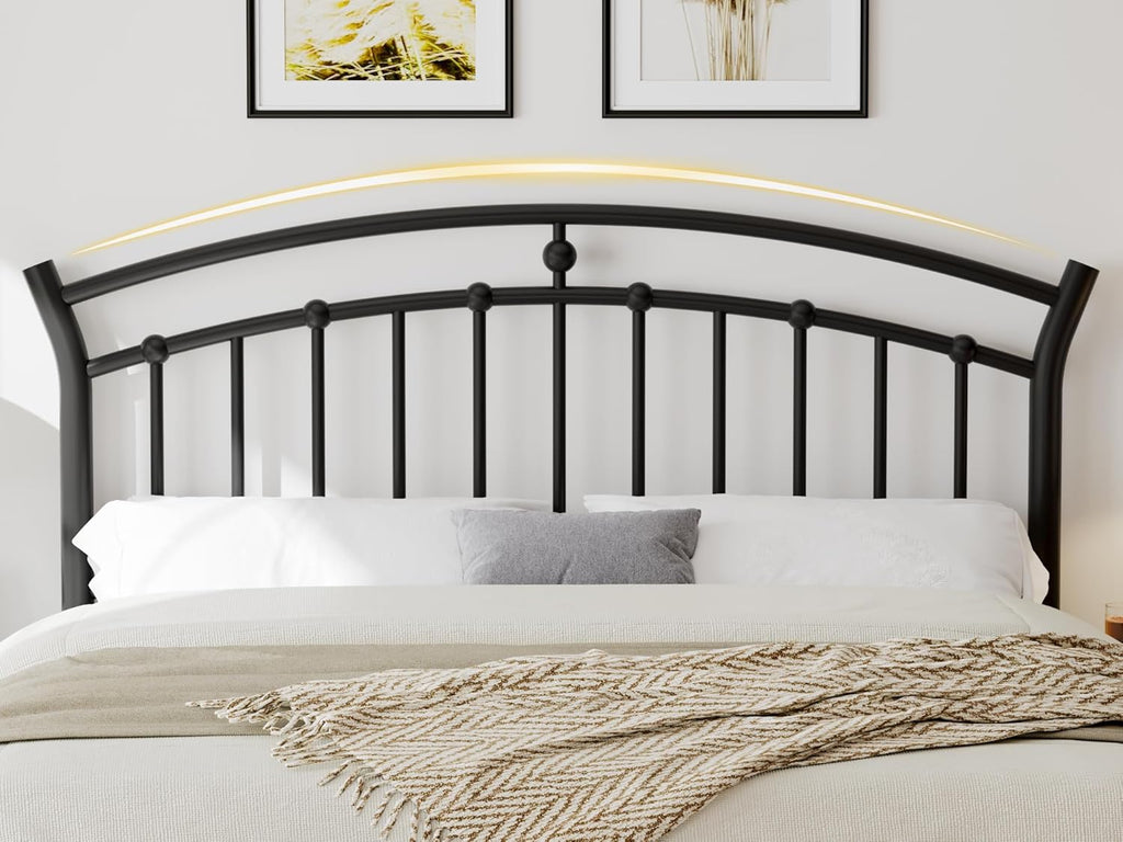 iPormis Queen Size Metal Platform Bed Frame with Modern Iron-Art Headboard/Heavy Duty Steel Slats Support/Under Bed Storage/No Box Spring Needed/Easy Assembly/Noise-Free/Black