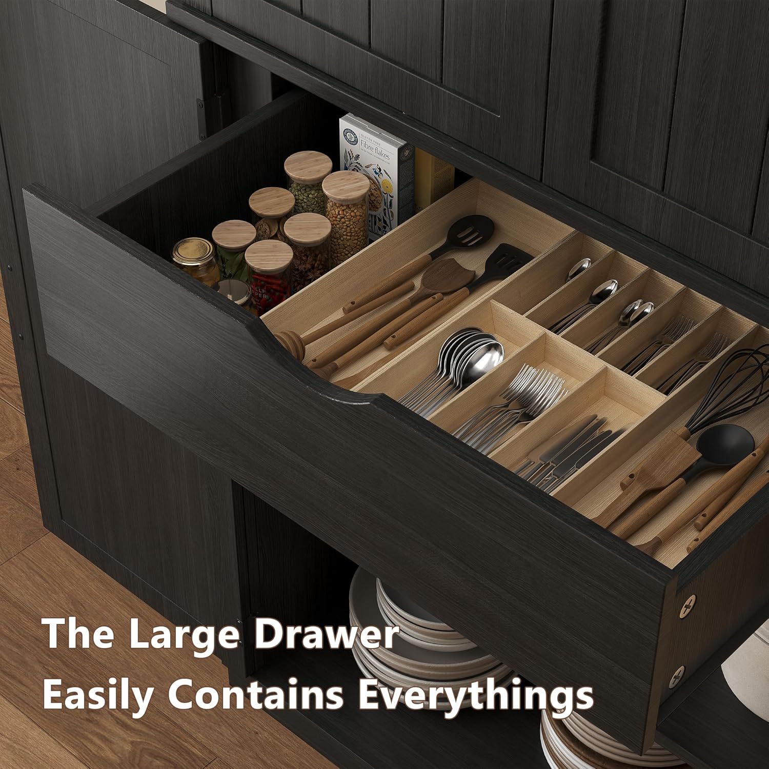 iPormis 71" tall arched cabinet with doors, featuring a farmhouse style and 6-tier shelves and adjustable interior.