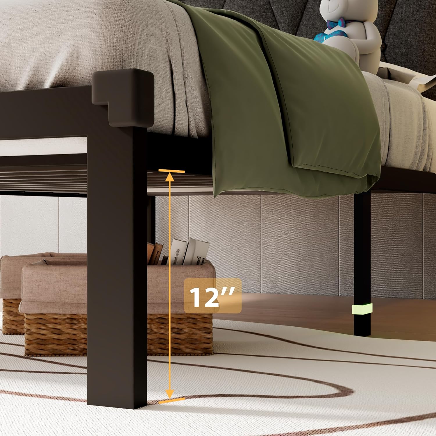 iPormis Twin Metal Bed Frame, Linen Platform Bed with Button Tufted Headboard, Heavy Duty Slats Support, 12" Under Bed Storage, No Box Spring Needed, Easy Assembly, Dark Gray