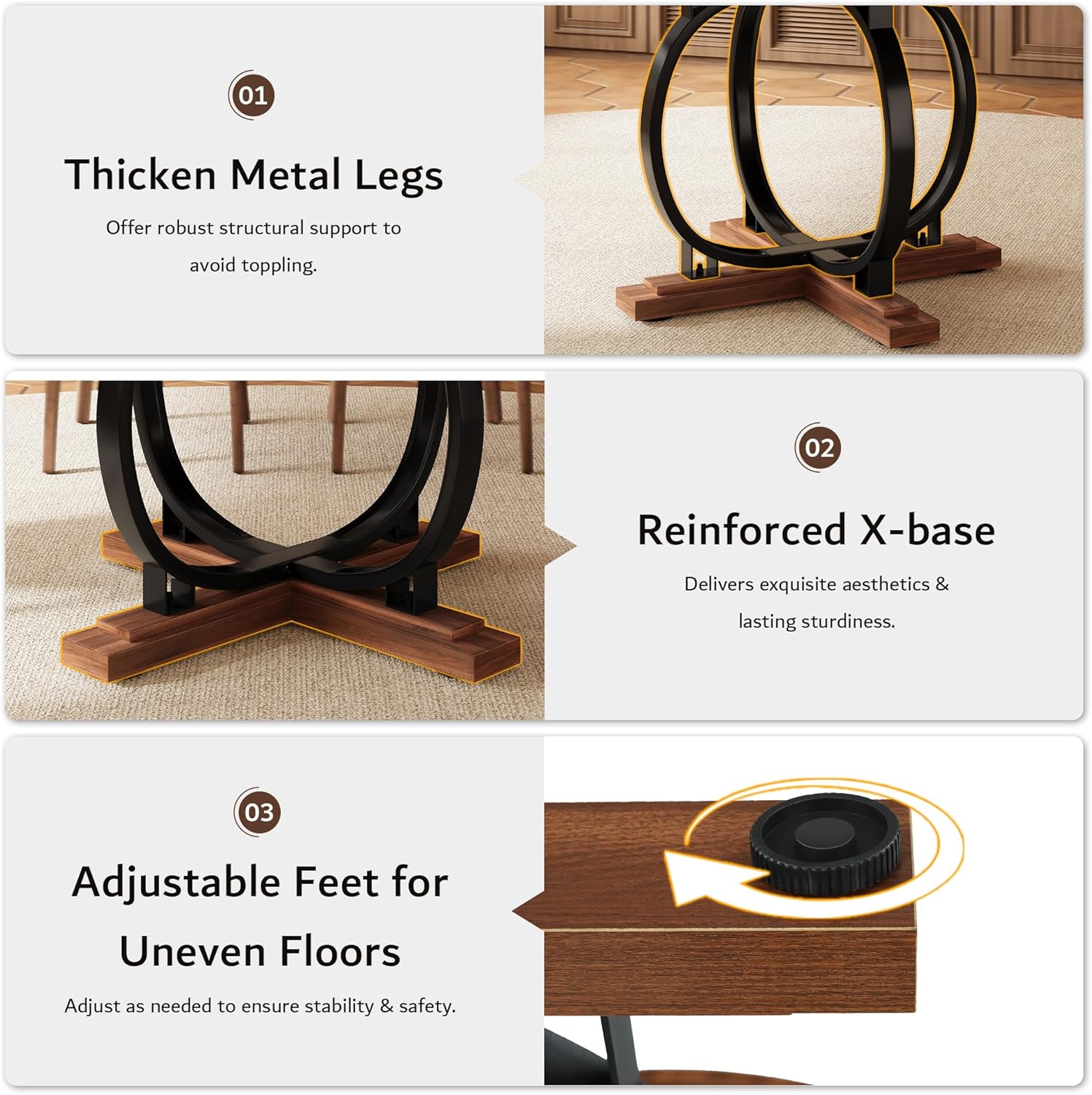 Pormis 59'' Extendable Round Dining Table for 4 to 6, Kitchen Table with Sturdy X-Base Metal Legs, MDF Board with Backboard Clasp, Space Saving, Easy Assembly, Kitchen, Dining Room, Walnut