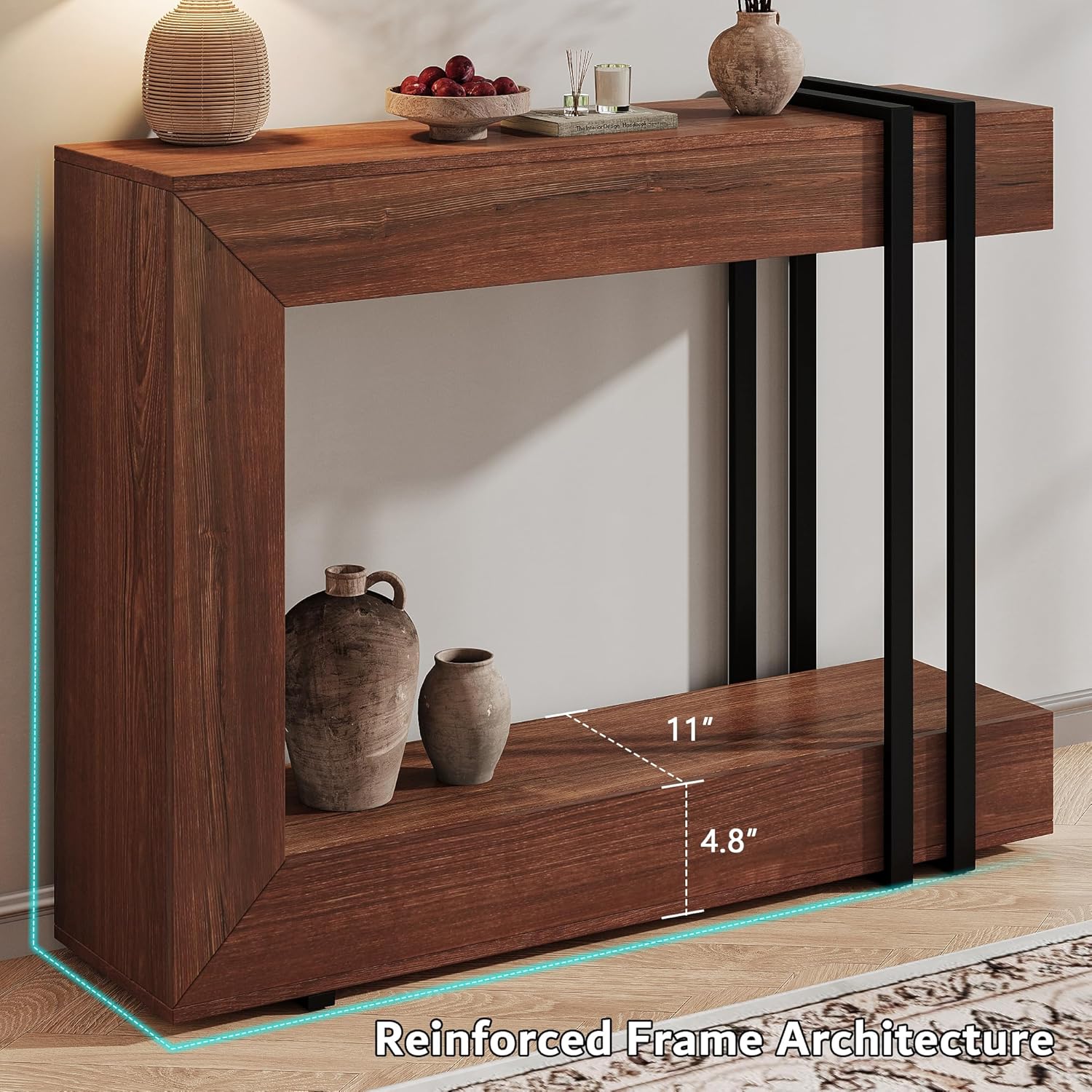 iPormis 42.5-inch console table with a two-tier design, perfect for entryways or behind couches, showcasing a sleek finish.