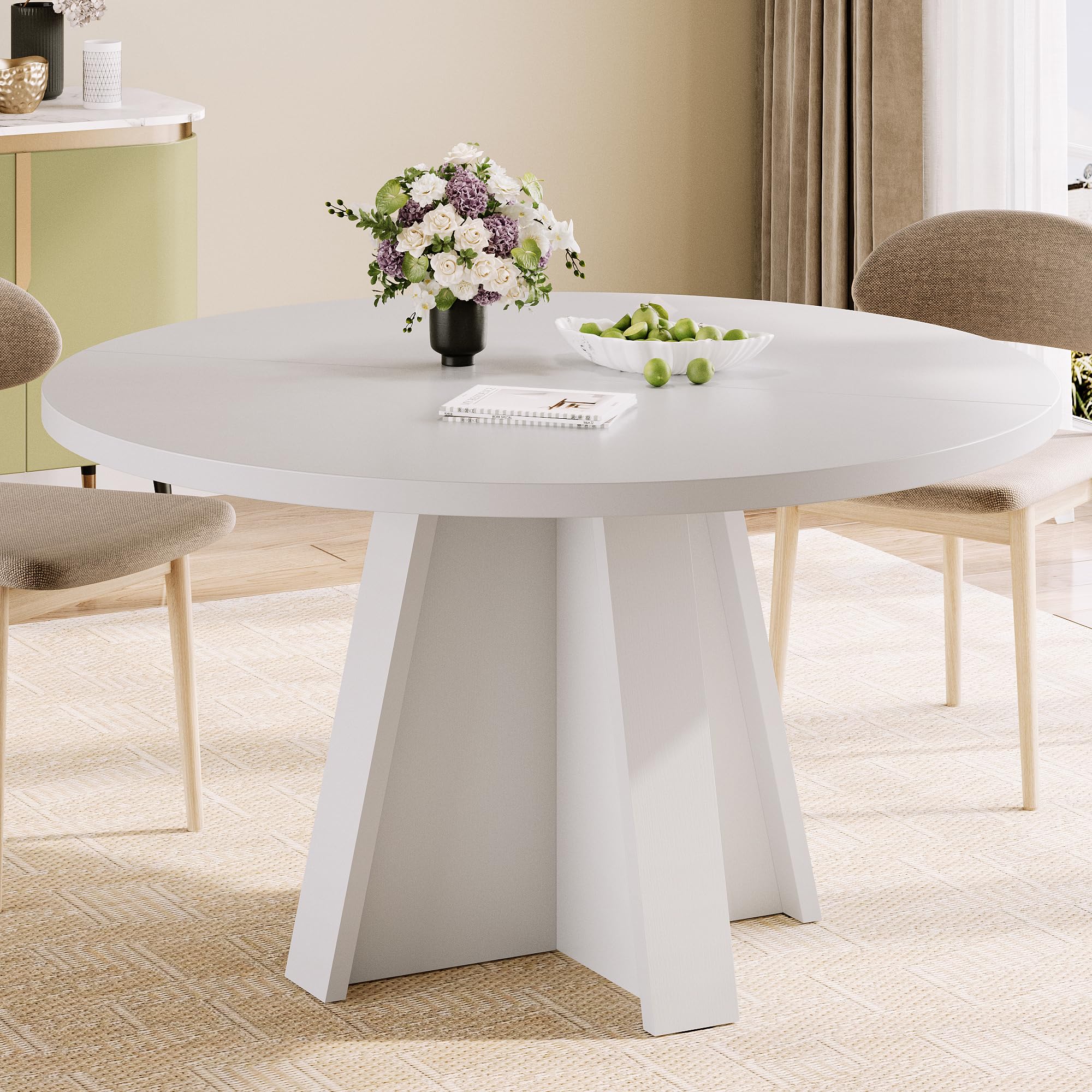 iPormis 47-Inch Round Dining Table for 4-6 People, Modern Wooden Kitchen Table for Dining Room, Farmhouse Circle Dinner Tables Furniture for Kitchen Living Room, Natural