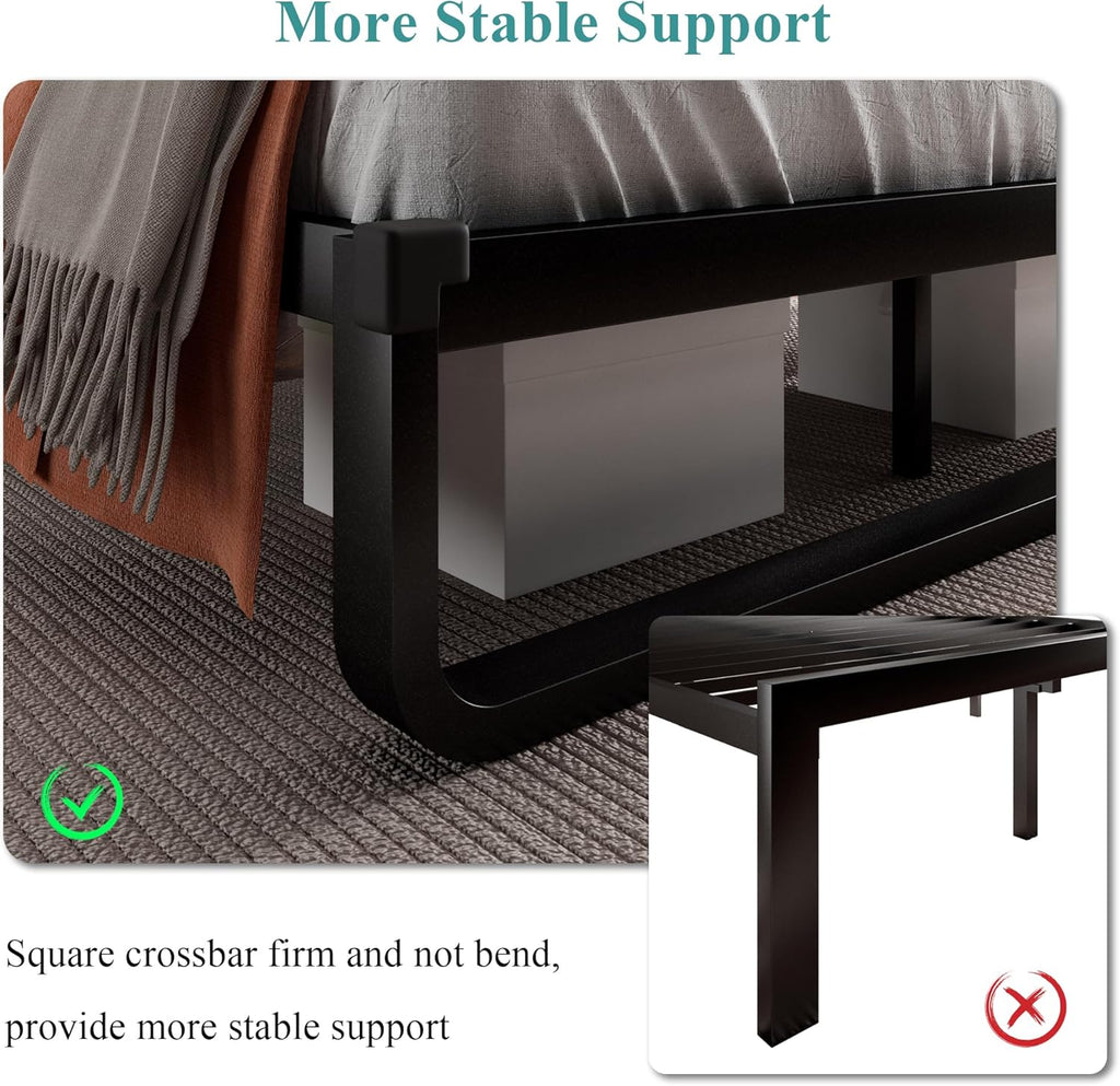 iPormis Full Bed Frame with Headboard Faux Leather Upholstered Bed Frame Platform, All Metal Slats Support Platform Bed Frame with 12" Under Bed Space, Noise Free, No Box Spring Needed, Dark Grey
