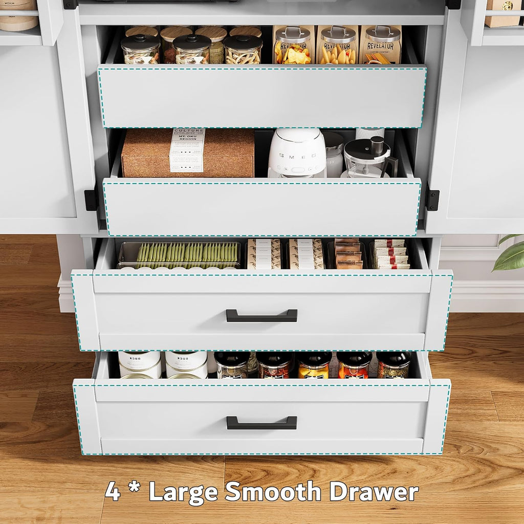 iPormis 71" Tall Kitchen Pantry Storage Cabinet w/Adjustable Shelf, Door Shelves & Large Drawers, Freestanding Kitchen Cupboard for Dining Room/Living Room, White