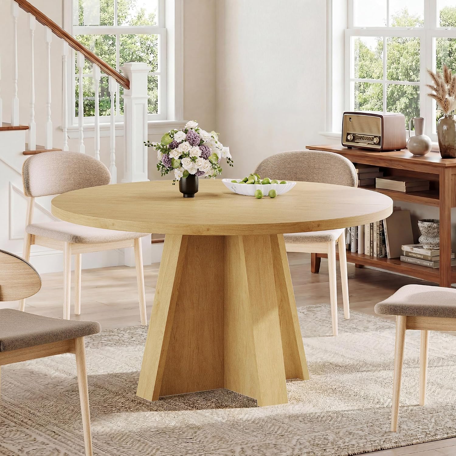 iPormis 47-Inch Round Dining Table for 4-6 People, Modern Wooden Kitchen Table for Dining Room, Farmhouse Circle Dinner Tables Furniture for Kitchen Living Room, Natural