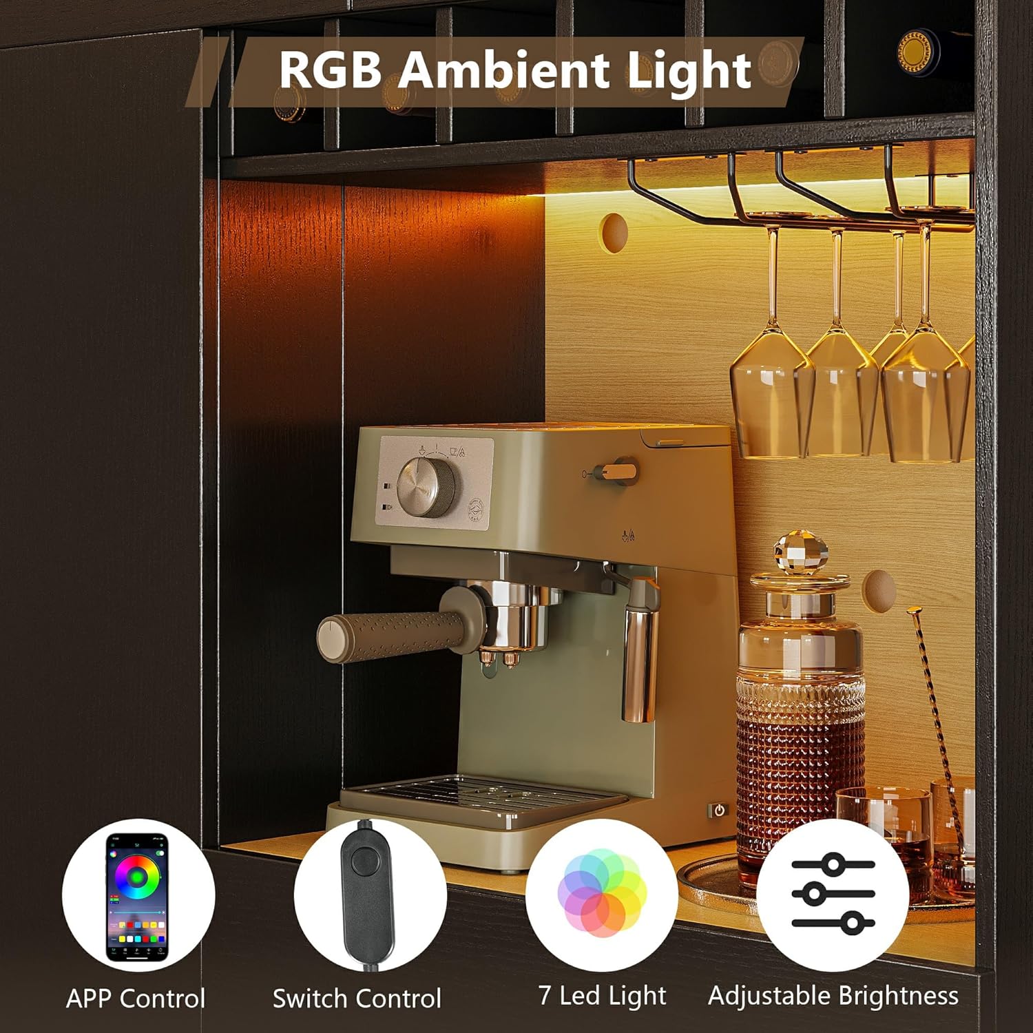 iPormis 69" Tall Kitchen Pantry Storage Cabinet with LED Lights & Microwave Stand & Wine Rack, Kitchen Hutch with Door Shelves & Adjustable Shelf & Drawers & Charge Station for Living Room, Black