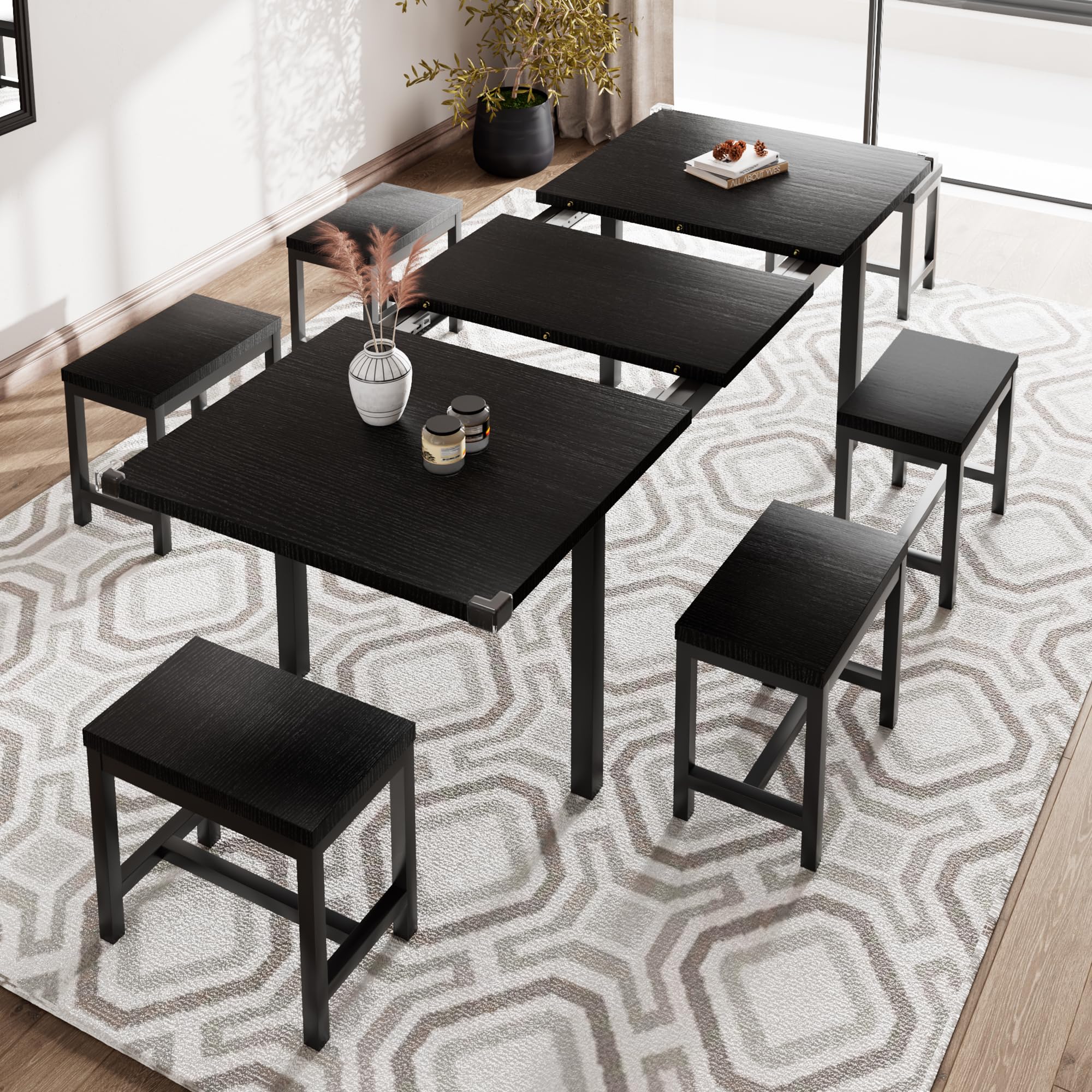 Passionate 7-piece dining table set featuring a 63" extendable table and 6 stools in a modern kitchen setting.
