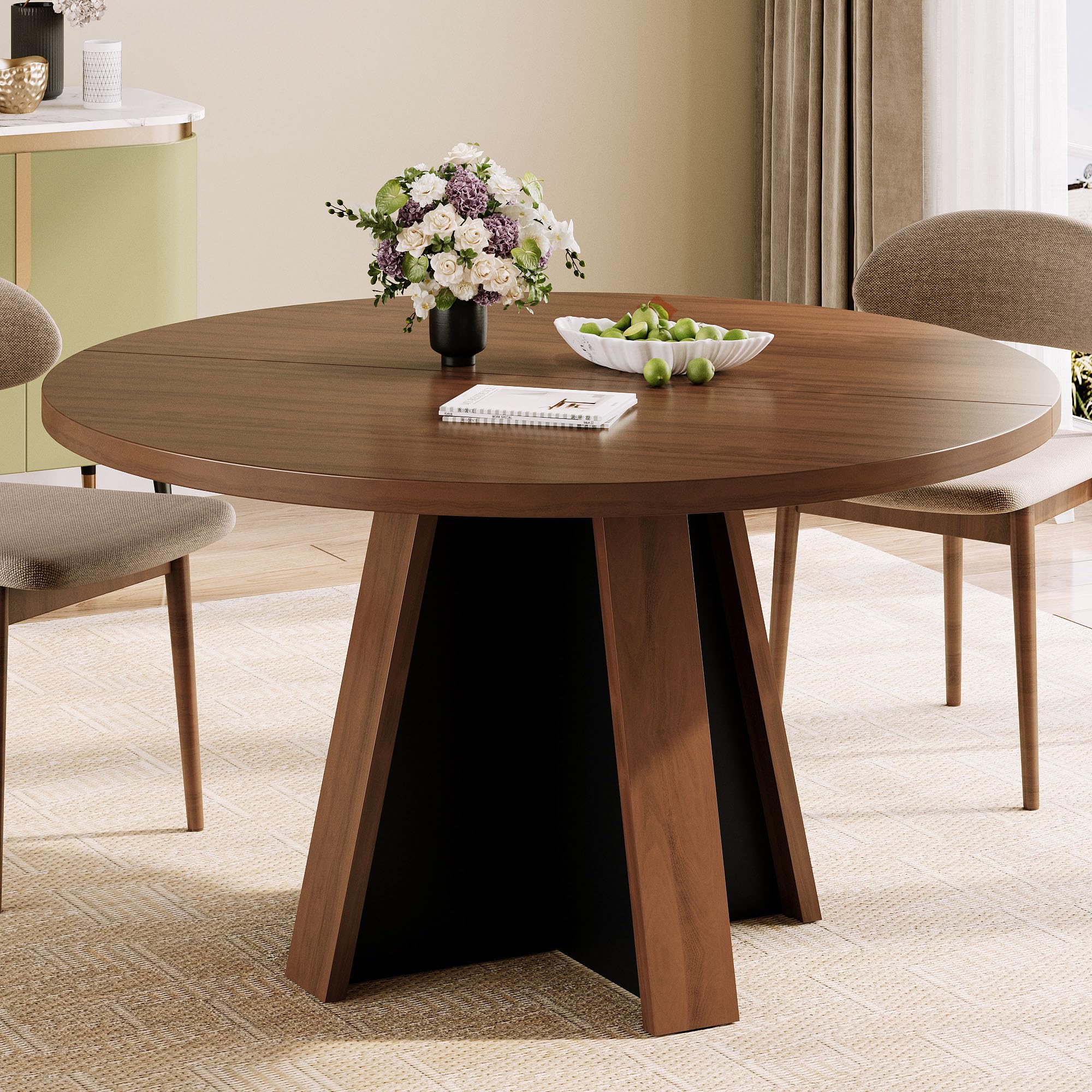 iPormis 47-Inch Round Dining Table for 4-6 People, Modern Wooden Kitchen Table for Dining Room, Farmhouse Circle Dinner Tables Furniture for Kitchen Living Room, Natural