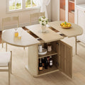 iPormis Extendable Round Dining Table for 4-6, 59'' Modern Kitchen Table with 2-Tier Storage Shelf, Wood Door, MDF Board, Space Saving Oval Dinner with Sturdy Pedestal Base, Kitchen, Dining, Oak