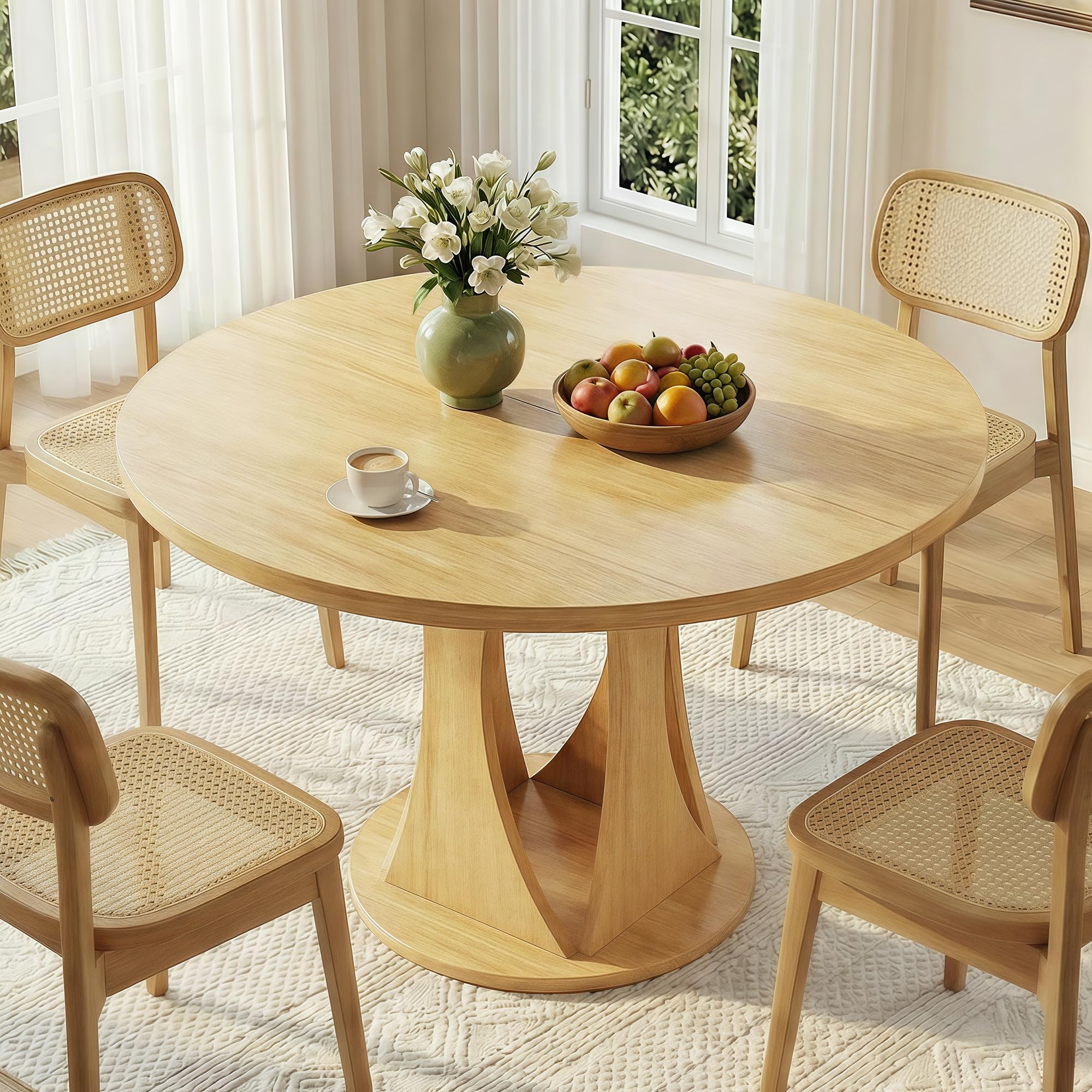 iPormis 43"-59" Extendable Dining Table, Round Kitchen Table with Modern Arcs Pedestal, Oval Dinner Table with Removable Leaves,Hidden Storage, for Kitchen, Dining Room, Living Room, Office, White