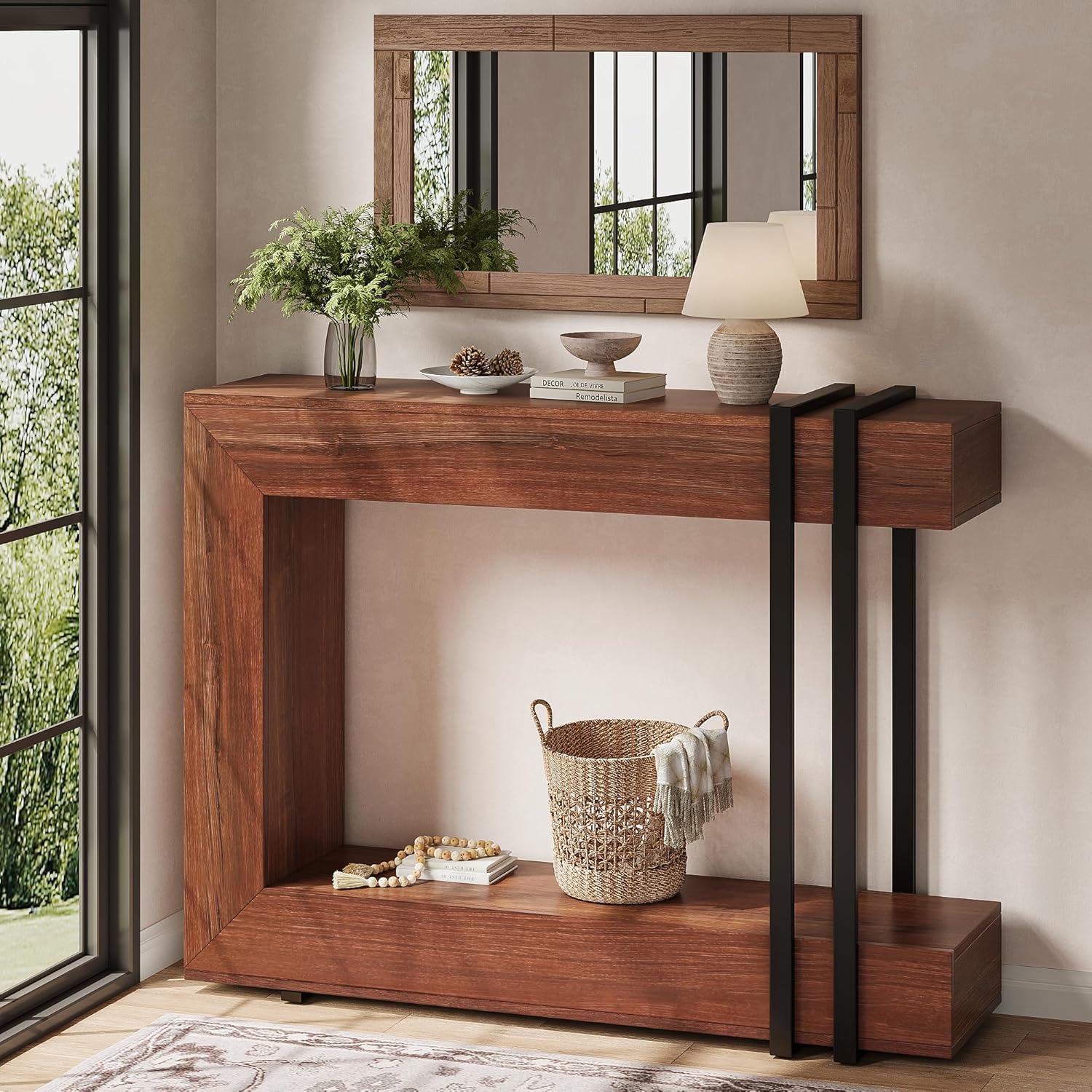 iPormis 42.5-inch console table with two tiers, perfect for entryway or behind couch, showcasing a stylish design.