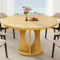 iPormis 47 Inch Round Dining Table for 4-6 People, Wooden Dining Room Table with Pedestal Base, Modern Kitchen Table for Small Spaces, Black, Table Only