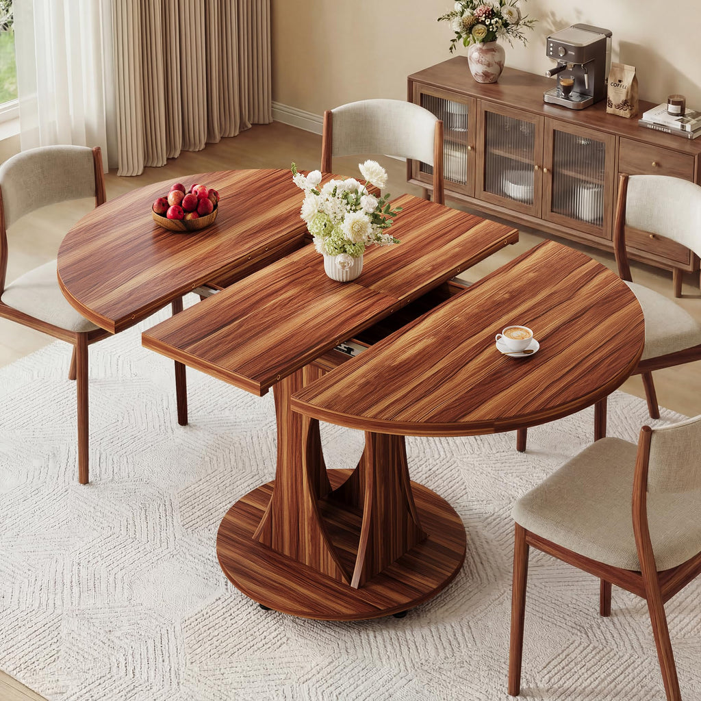 iPormis 43"-59" Extendable Dining Table, Round Kitchen Table with Modern Arcs Pedestal, Oval Dinner Table with Removable Leaves,Hidden Storage, for Kitchen, Dining Room, Living Room, Office, White