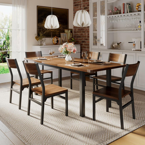 iPormis 7-piece dining table set with 6 chairs and a 63" extendable kitchen table, perfect for family meals.