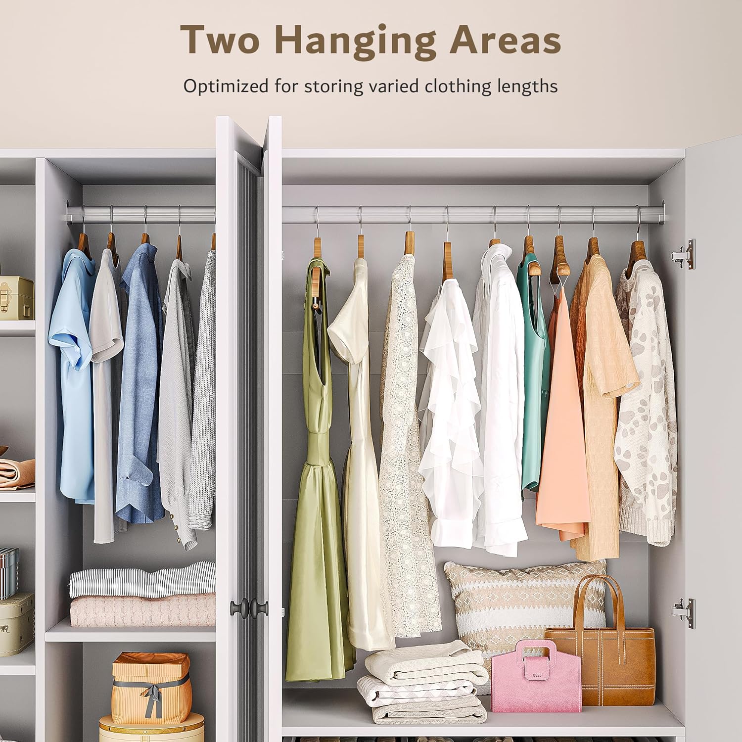 Ipromis 4 doors armoire wardrobe closet with 2 drawers, showcasing a large cabinet design in a stylish room setting.